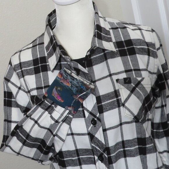 Pladra Fishing Flannel Plaid Button Down Womens Size Small Flip Cuff Long Sleeve - Picture 1 of 13